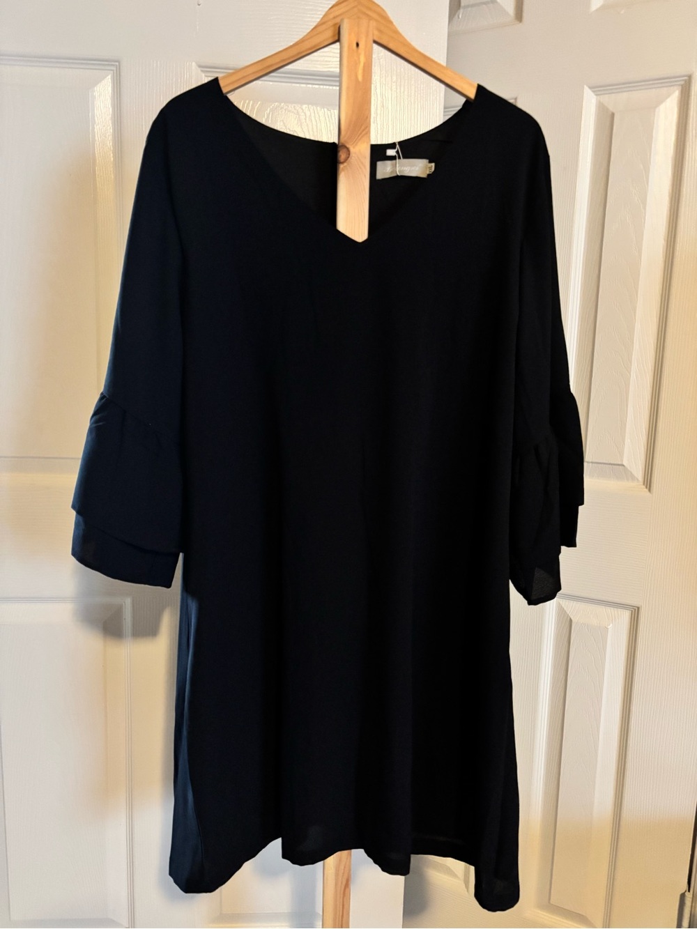 Black V-Neck Ruffle Sleeve Tunic Top - Women